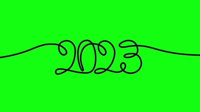 Black line draws "2023" on bright green screen
