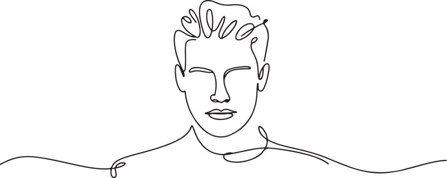 Continuous one line drawing of man portrait. Hairstyle. Fashionable men's style. one line Icon drawing