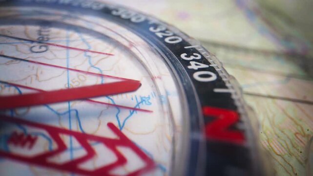 Compass Needle Stabilizing on Map Navigation Close Up