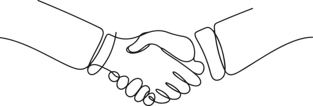 Handshake continuous line vector drawing. Business agreement vector concept. one line Icon drawing