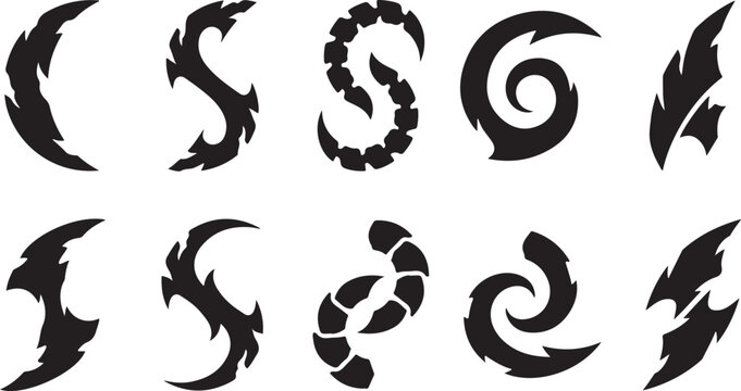 Abstract Design Elements: A collection of captivating abstract design elements, each a unique shape of dark, evocative art. Perfect for adding a touch of modern sophistication.