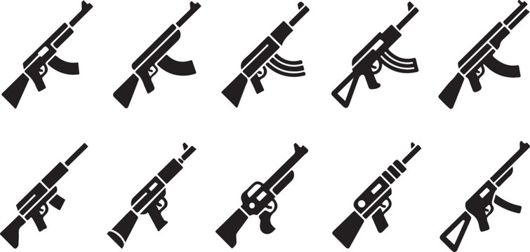 Weapon Silhouettes Array: An array of weapon silhouettes, each poised with silent readiness. Highlighting the power and design of each.