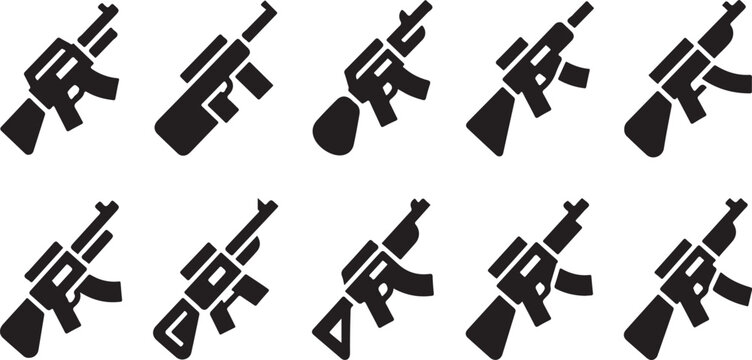 assorted black rifel toy equipment icons vector illustration