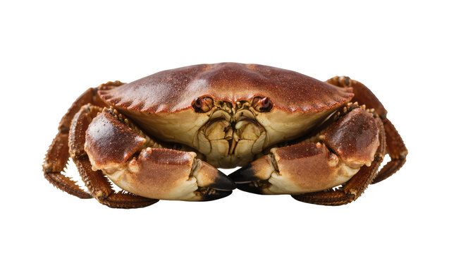 Brown edible crab with raised claws and textured shell