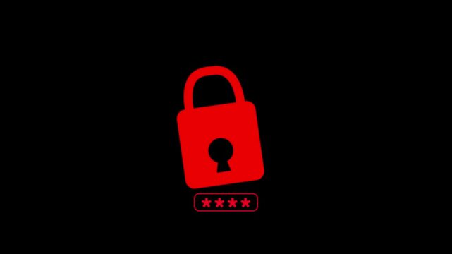 Red padlock with password input field animation for cybersecurity and data protection concepts