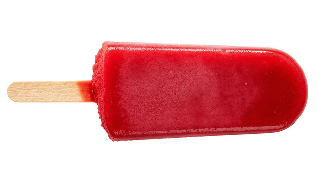 Red raspberry popsicle on wooden stick close-up
