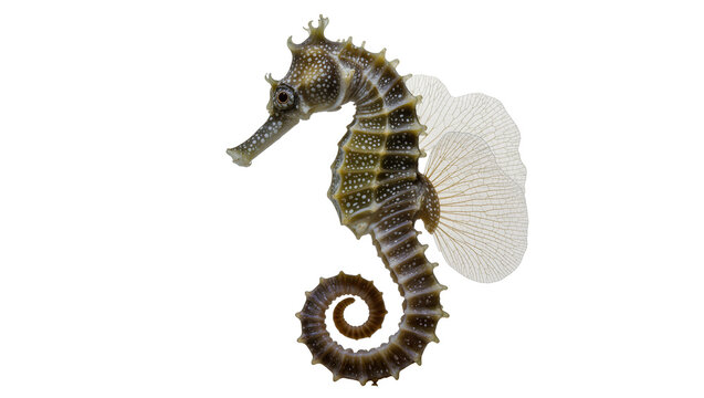 Detailed seahorse with delicate white coral, isolated on transparent background