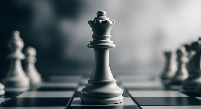 Chess king in focus with blurred pieces strategic game concept