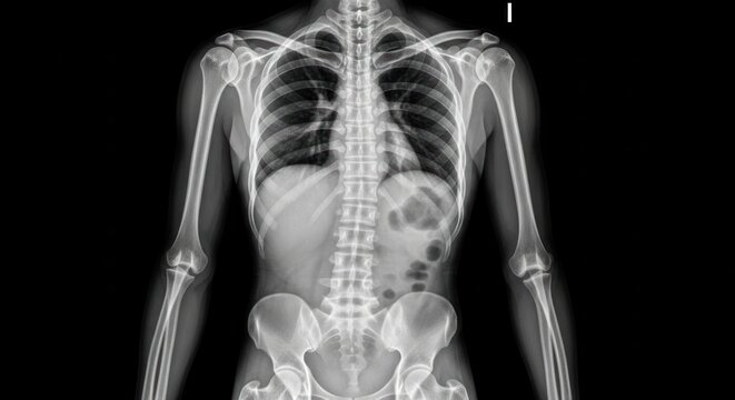 Spinal structure irregularity: scoliosis manifestation, vertebral deviation, skeletal health, medical condition, bone examination, diagnostic imaging, torso anatomy.