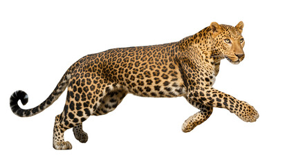 Spotted Leopard Walking with Curled Tail and Focused Gaze © Natalia