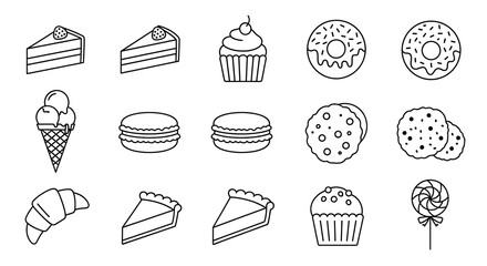 Assorted dessert icons set cake cupcake donut cookies isolated vector