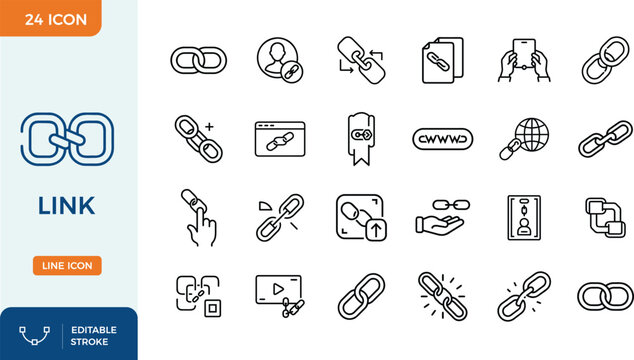 Link Line Editable Icons set. Global Networking Editable Vector Icons Bundle. Vector illustration