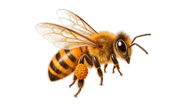 Brown striped Honeybee with pollen basket on legs