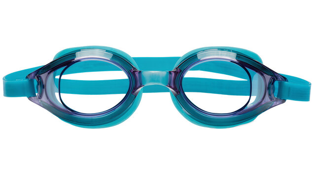 Turquoise swimming goggles with purple accents, isolated on transparent background
