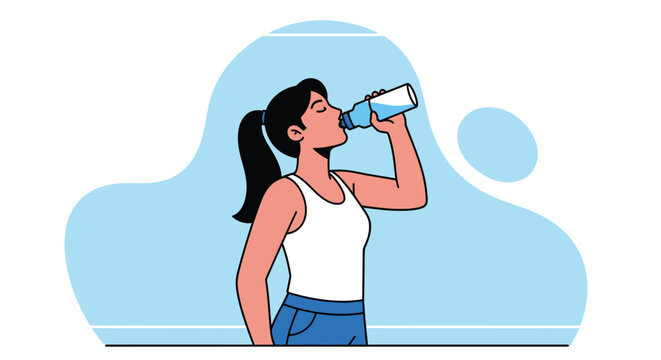 Athletic woman drinking water from bottle, thirsty girl hydrating after fitness workout