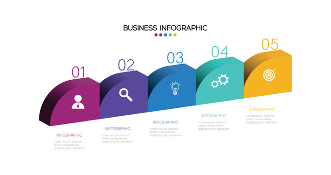 3D Infographic design template with 5 steps. Steps business data visualization timeline process infographic. Timeline concept with 5 steps. Line infographic numbers template with five elements