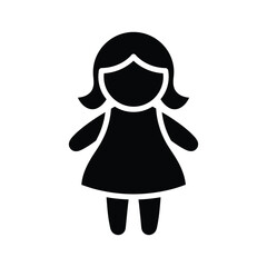 Fototapeta premium Simple black and white cartoon girl icon with dress
