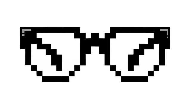 Pixelated black eyeglasses with thick frames, isolated on transparent background
