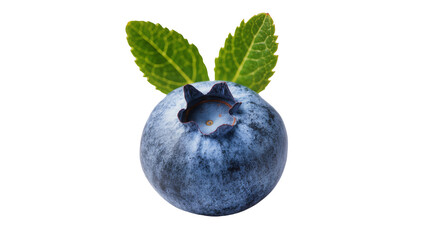 Single ripe blueberry with green leaves, isolated on transparent background © Laura