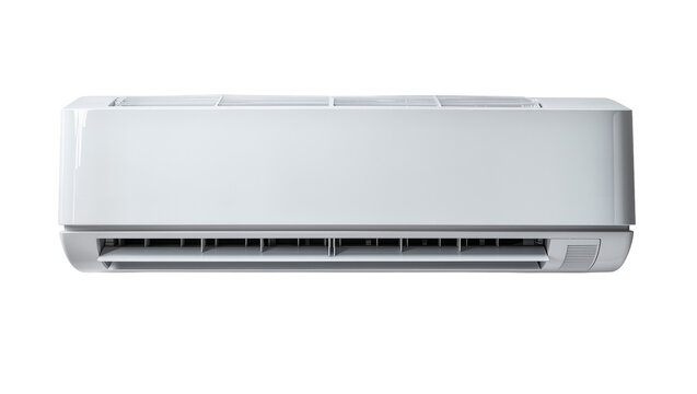 Modern white split air conditioner unit with horizontal vents, isolated on transparent background