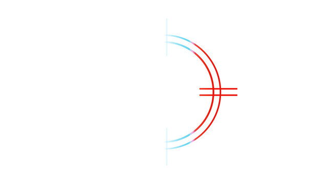 Blue and red neon half crosshair reticle illustration on transparent background