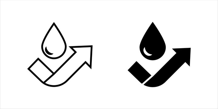 Minimal line icon set. showing a water droplet combined with an upward arrow, representing water efficiency, liquid growth, sustainability progress, and environmental improvement concepts.