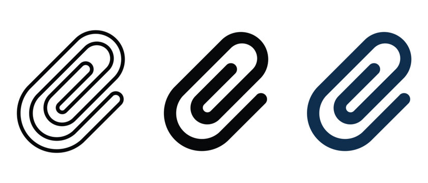 Paperclip icon set representing document attachment and file management utility for digital interfaces and web systems.