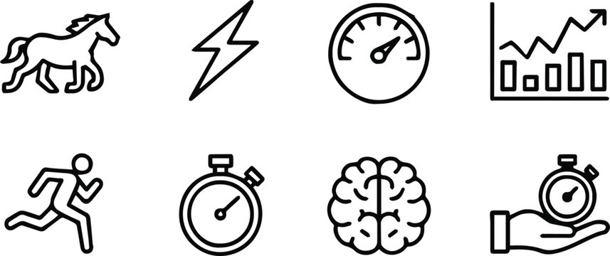 speed icons horse lightning speedometer graph stopwatch brain