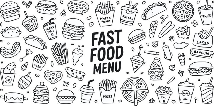 fastfood pattern seamless backdrop hand drawn burger fries pizza tacos
