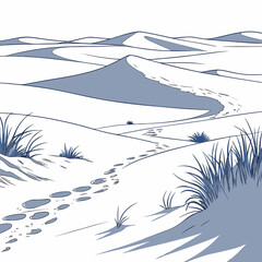 Stylized desert landscape with rolling dunes and sparse vegetation clean vector illustration high quality professional detailed modern © ggg