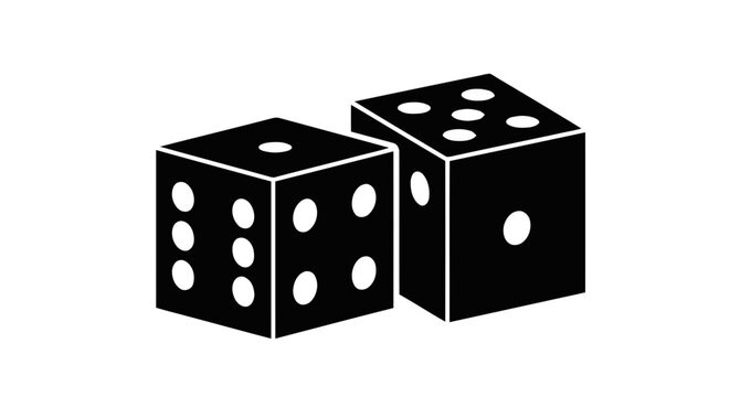 Vector illustration of two black dice showing a sum of 7 on a transparent background