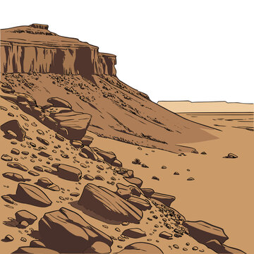 vector illustration of rocky desert landscape with elevated plateaus and a clear sky high quality professional detailed