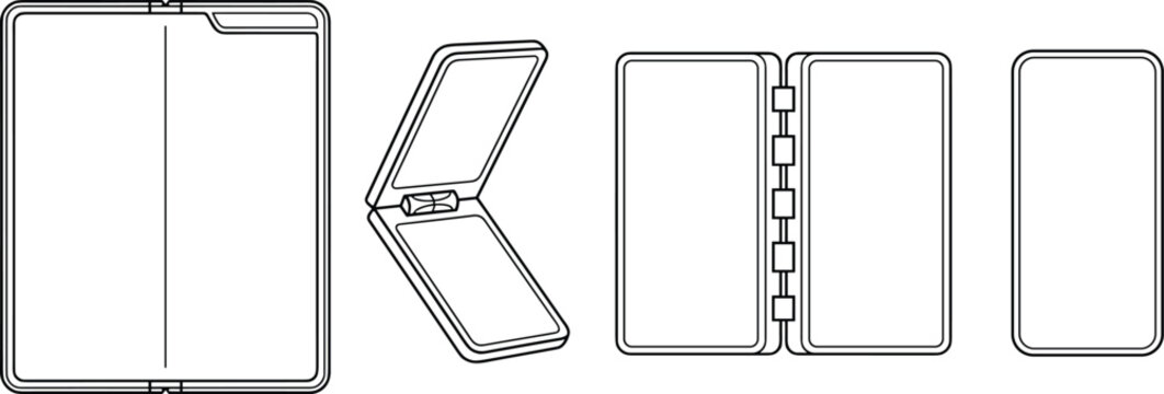 Vector Set of Foldable Smartphone and Tablet Designs in Different Stages of Opening for Mobile Device Illustrations and Technology Mockups