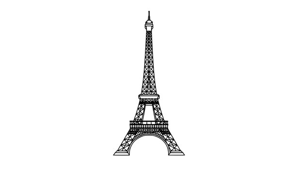 Detailed Eiffel Tower line art illustration, famous Paris landmark architectural sketch.