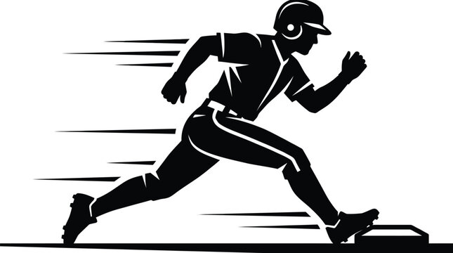 Baseball Player Running to Base Silhouette Vector Illustration.