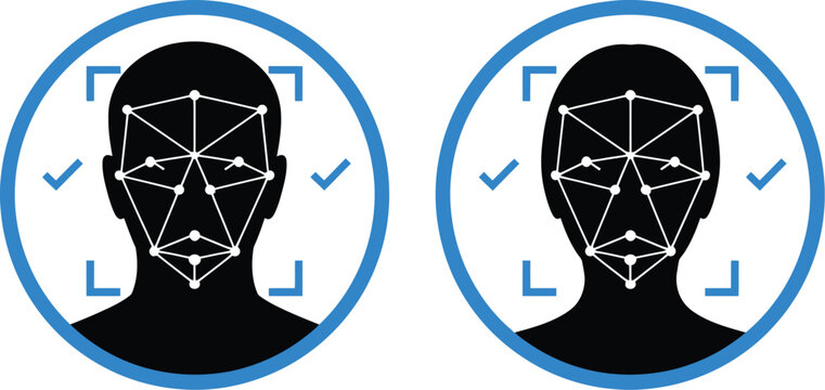 Face ID icon, illustration, modern biometric face identification vector representing secure authentication scanning and personal identity verification system.