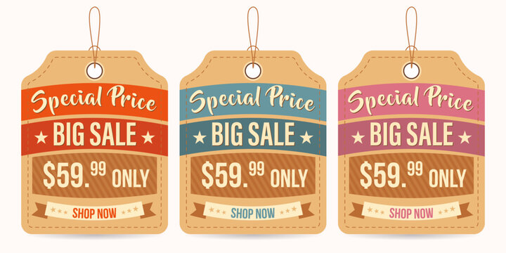 Big Clearance Sale Price Tags Set, Price Tag Special Offer Template Set, and Sale Labels