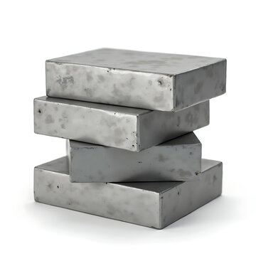 Stacked metal blocks with a brushed finish in industrial style  
