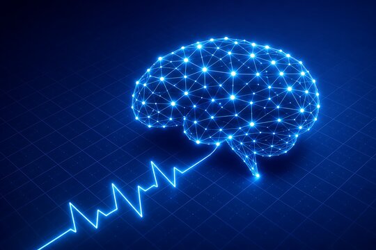 Futuristic Digital Brain Network with Neural Pulse Line and AI Technology Background
