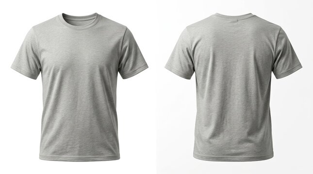 Ash gray cotton t-shirts featuring front and back views on a seamless white studio background for professional apparel mockups.
