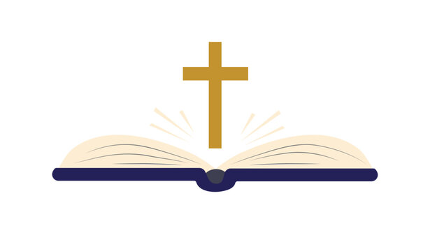 Christian Holy Bible Book and Cross. Religious text containing stories and prophecies