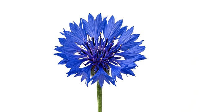 Single blue cornflower isolated on a white background with cut out botanical illustration cut flower cornflower botanical wildflower isolated minimalist close up decoration fragrance