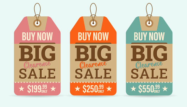 Big Clearance Sale Price Tags Set, Price Tag Special Offer Template Set, and Sale Labels