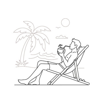 Man Relaxing on Beach Chair Outdoors.