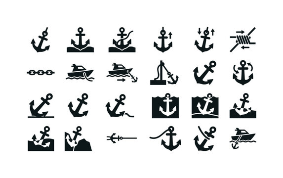 Boat anchor uses like dropping anchoring holding position securing boats and marine anchoring techniques clean solid filled icon
