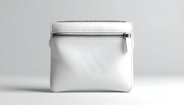 Clean white purse with zipper against a pale background