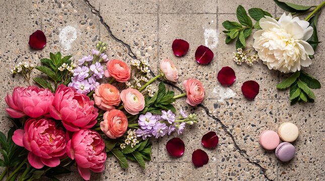 colorful flowers and macarons isolated on transparent background 4K
