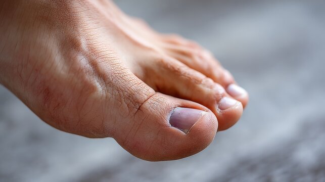 Close-Up of a Foot with a Minor Bruised Toe Showing Natural Skin Tones Against a Soft Background