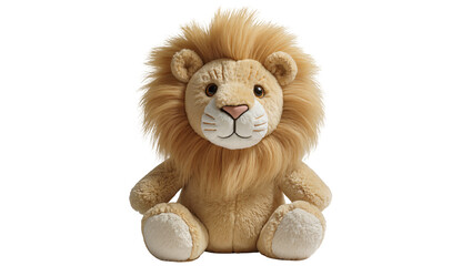 Fluffy plush lion toy with large mane sitting, isolated on transparent background © James