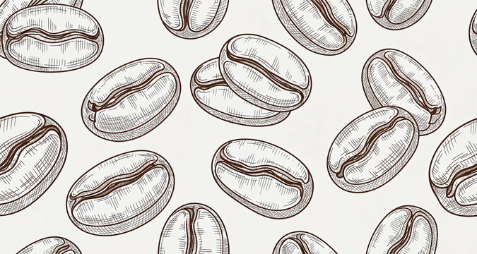 Sketch coffee beans pattern seamless background vintage hand drawn illustration.